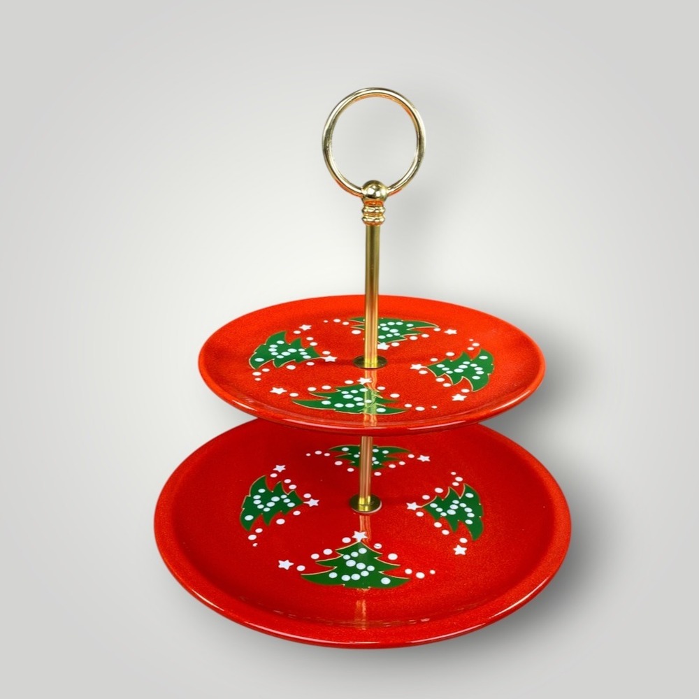 Waechtersbach Christmas Tree 2 Tier Serving Stand Red Ceramic Plates Y2K